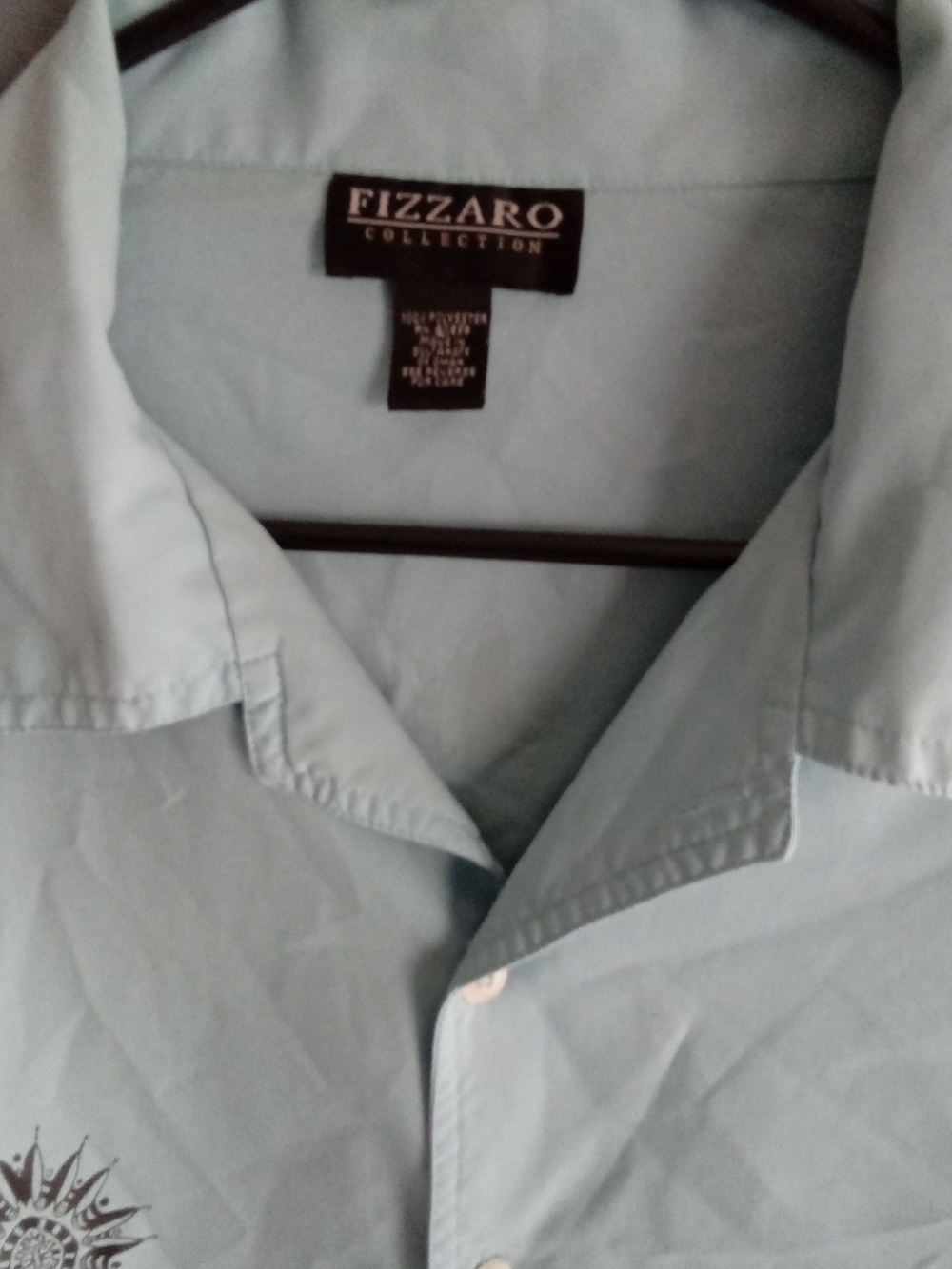 Fizzaro Collection Mens Light Blue Sunburst Embroidered Short Sleeve Shirt XL - Picture 2 of 7